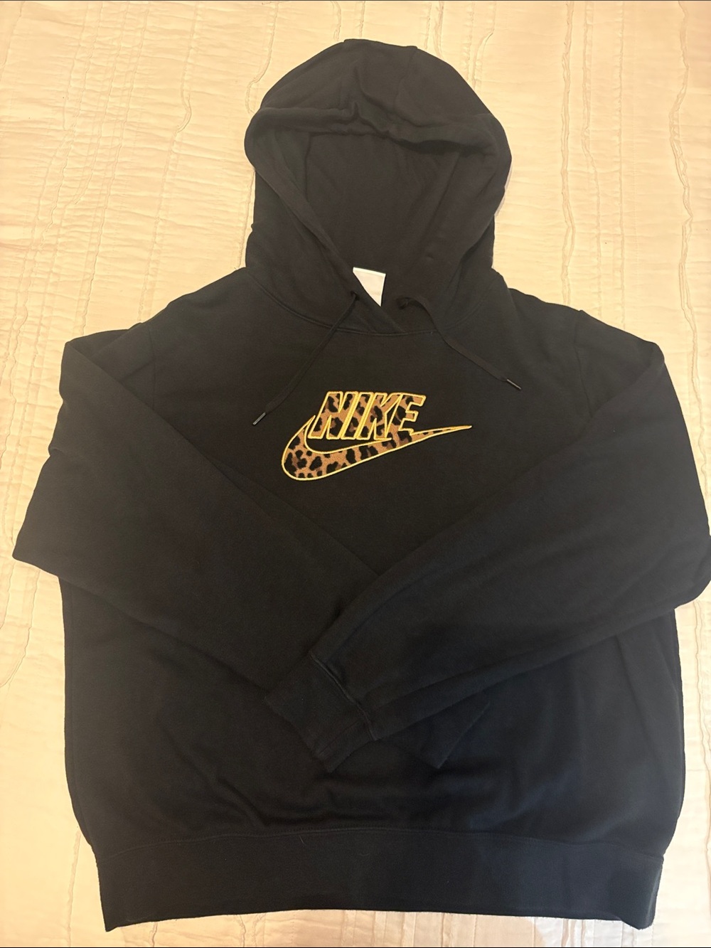 Nike Black Hoodie with Leopard-Print Swoosh